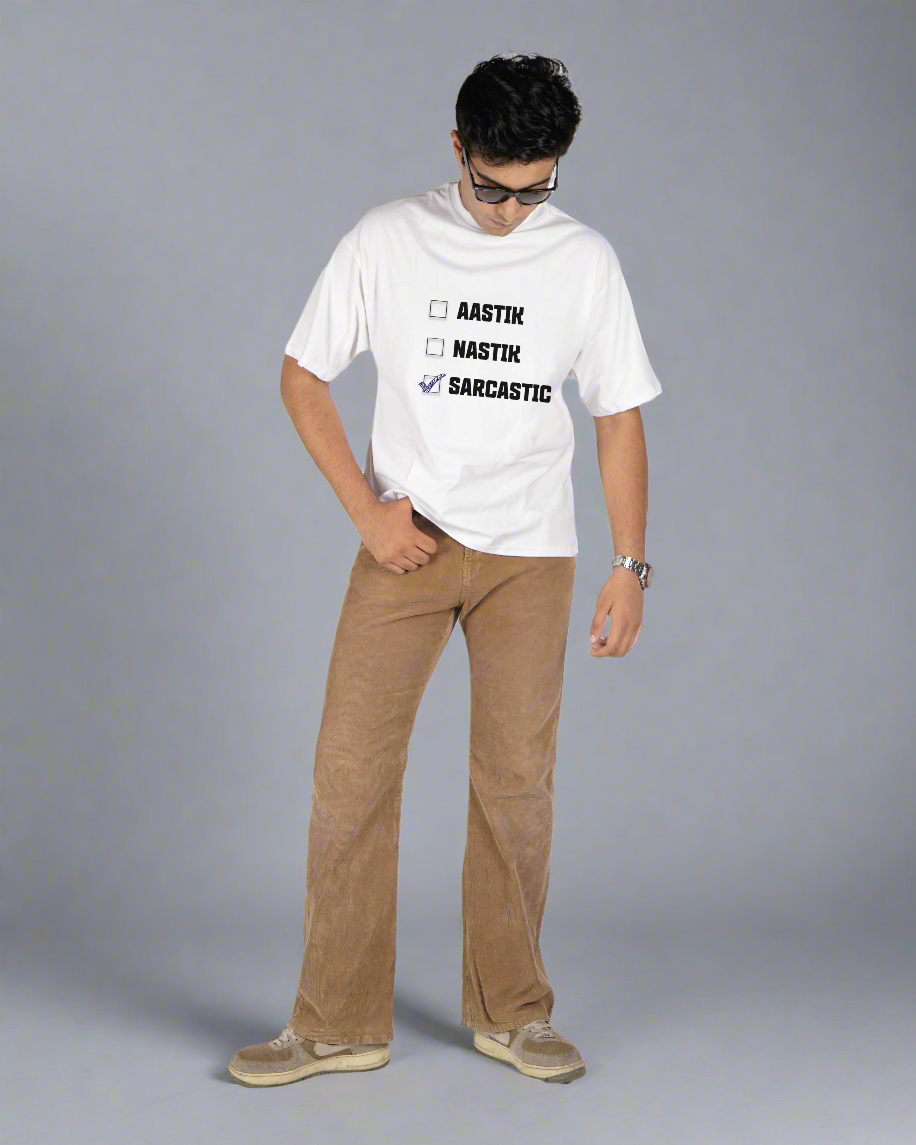 Sarcastic - White Oversized T-Shirt