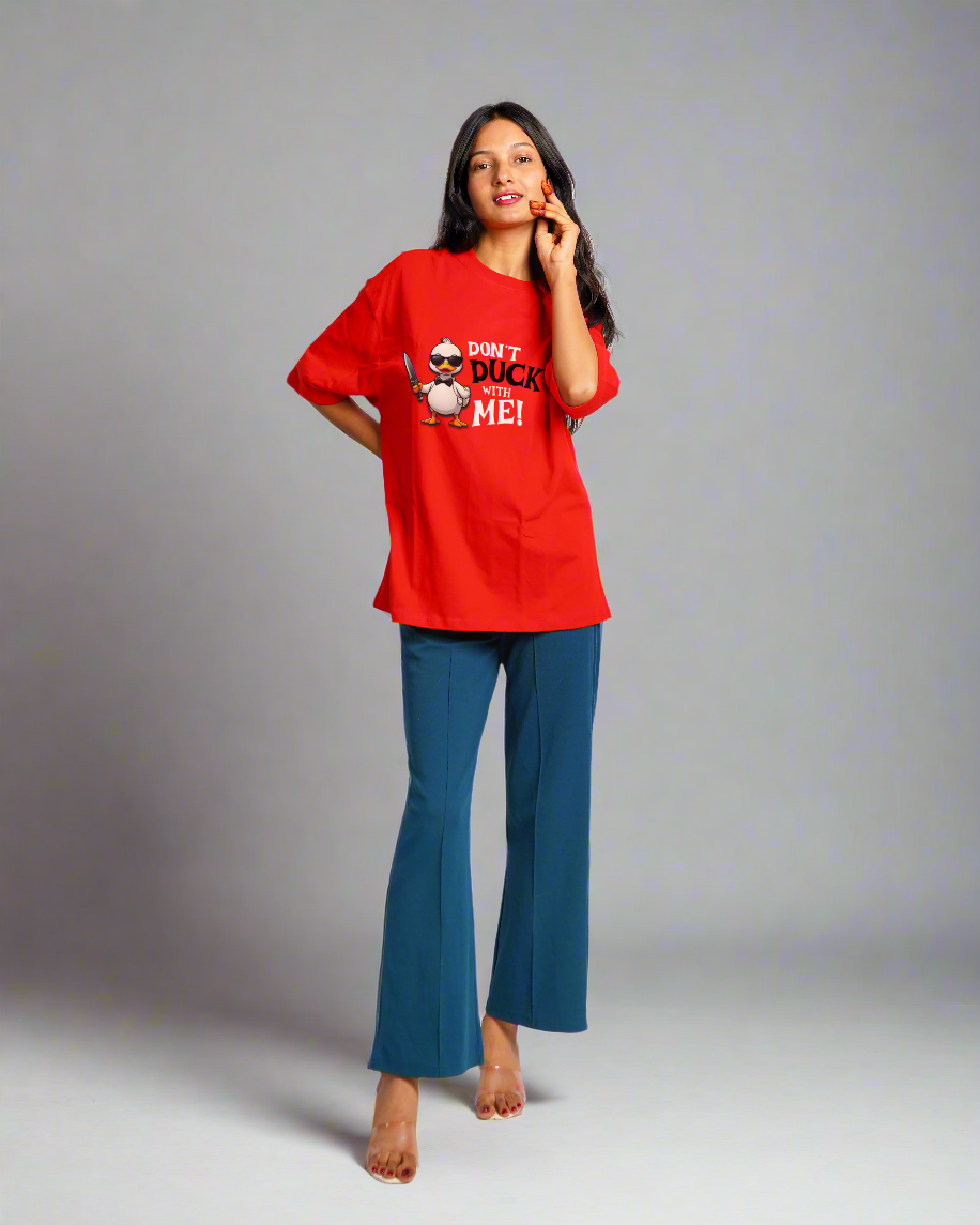 Don't Duck With Me - Red Oversized T-Shirt