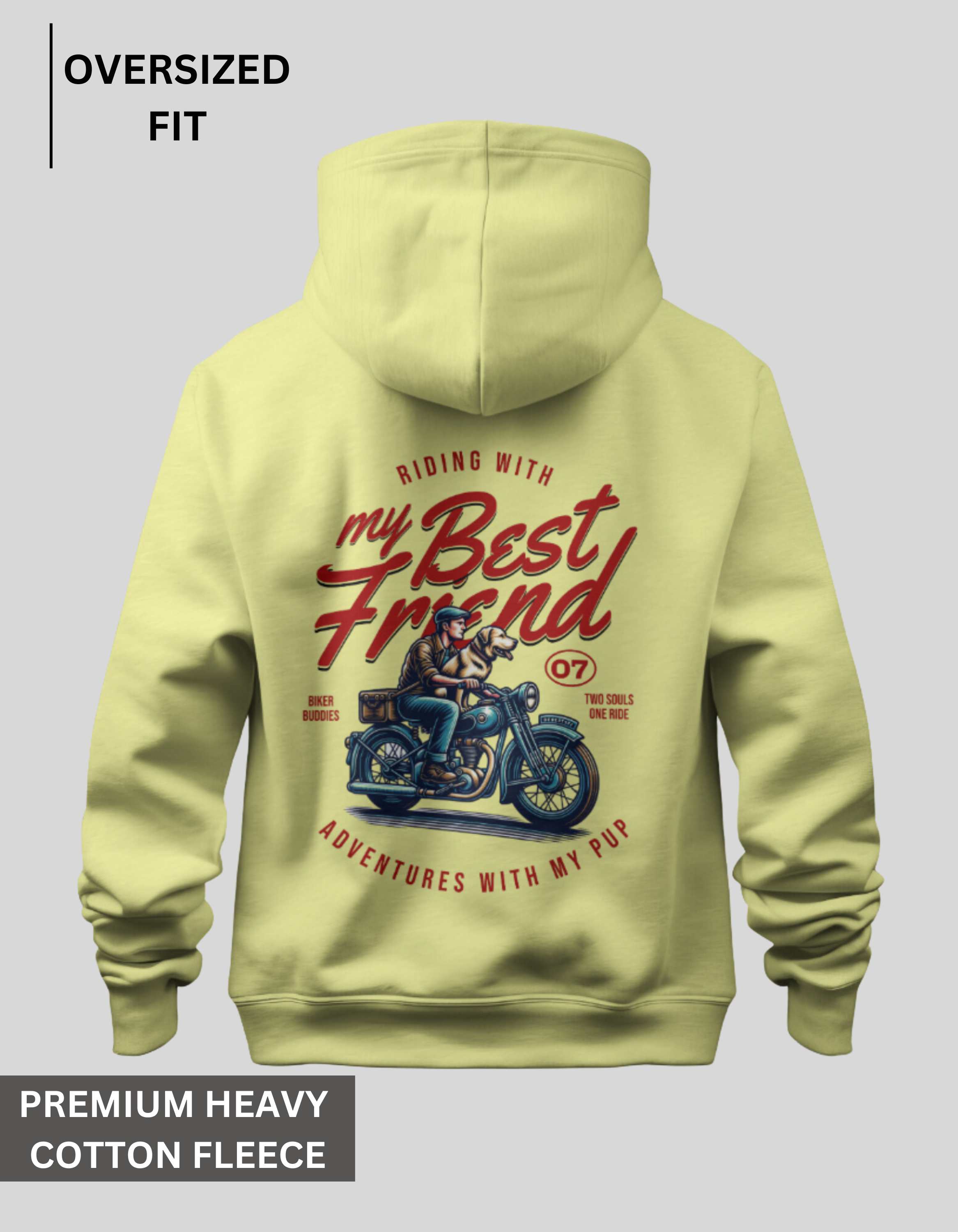 Biker Buddies - Beige Oversized Hoodie