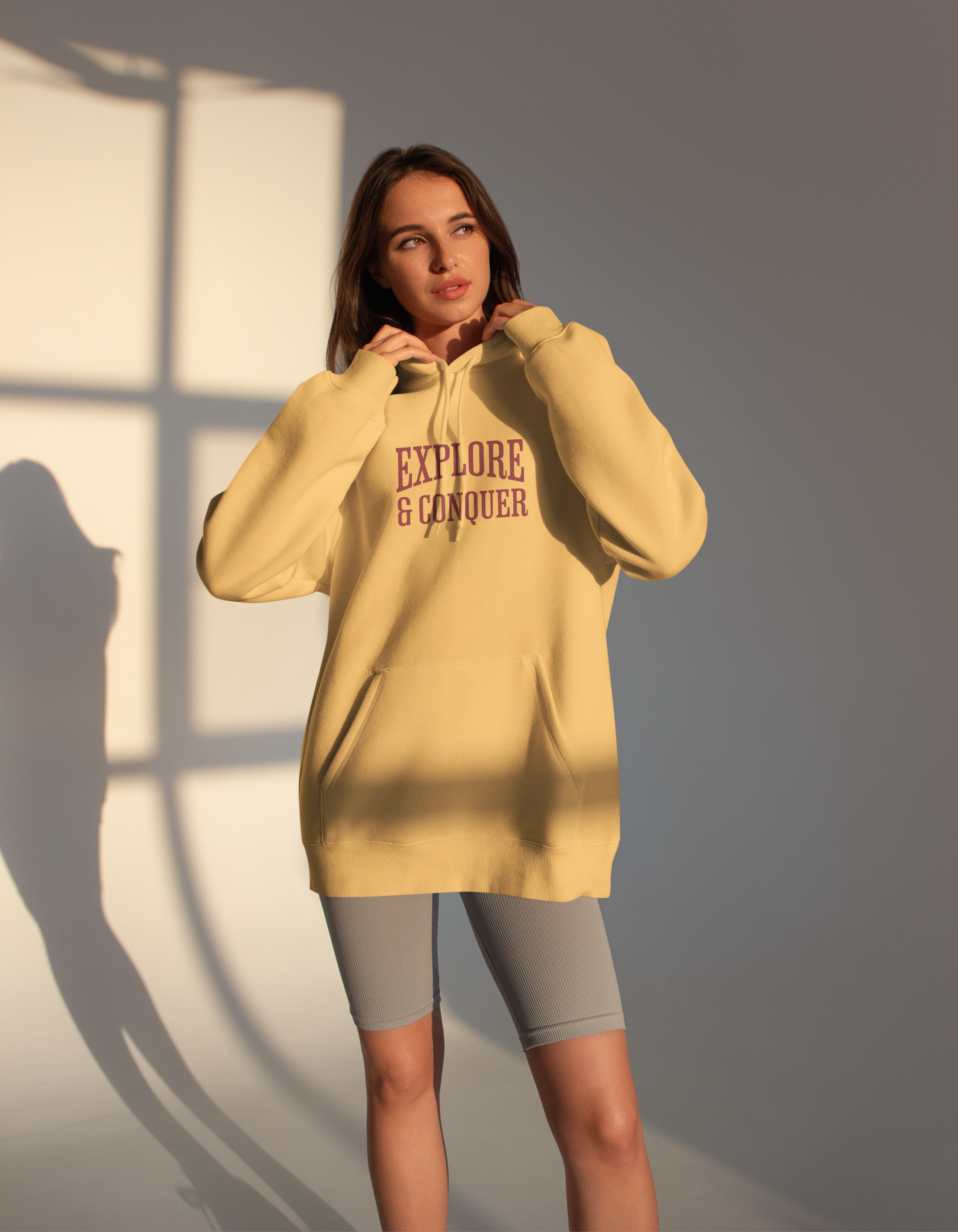 Explore and Conquer - Beige Oversized Hoodie