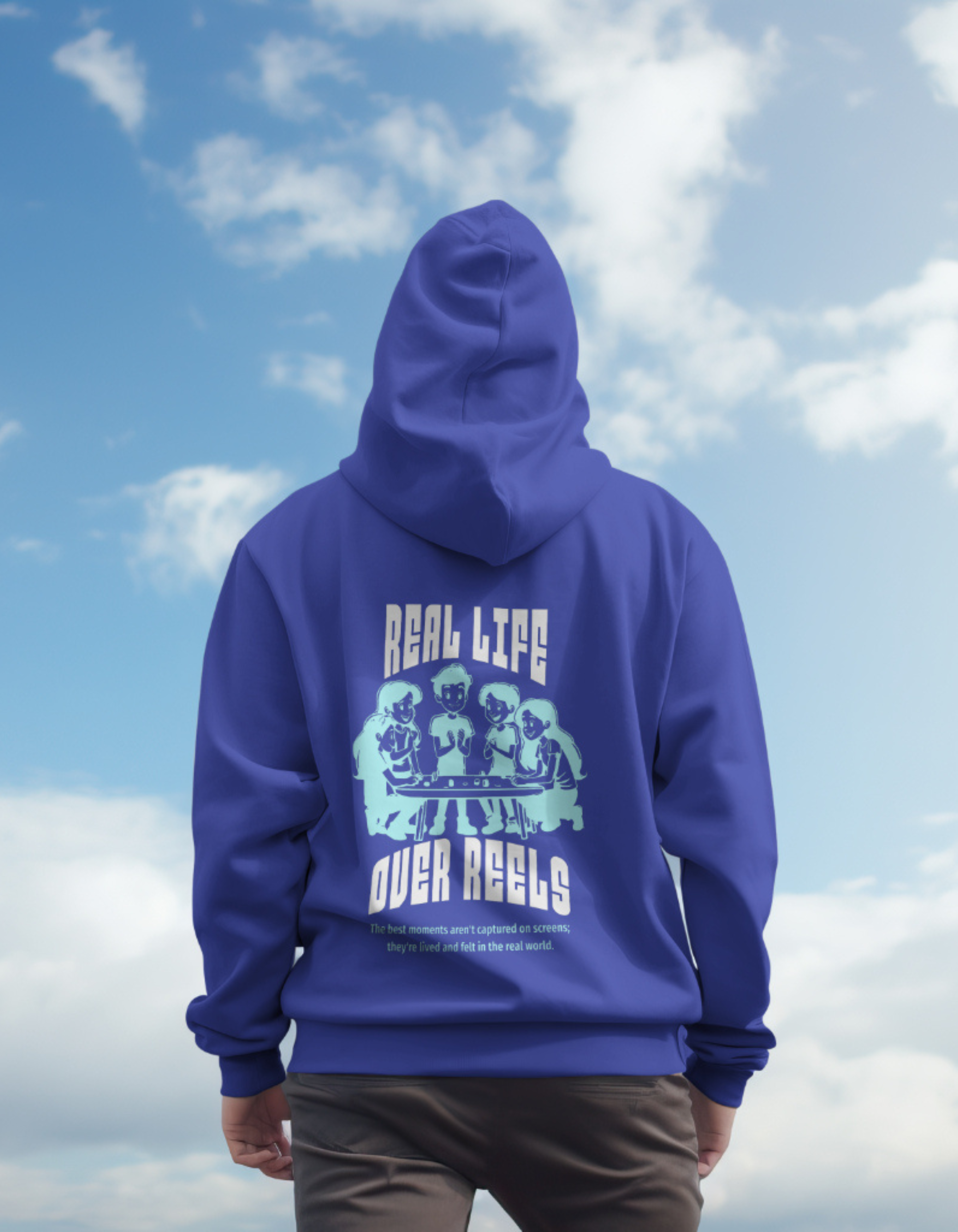 Real Life Over Reels - Royal Blue Oversized Hoodie