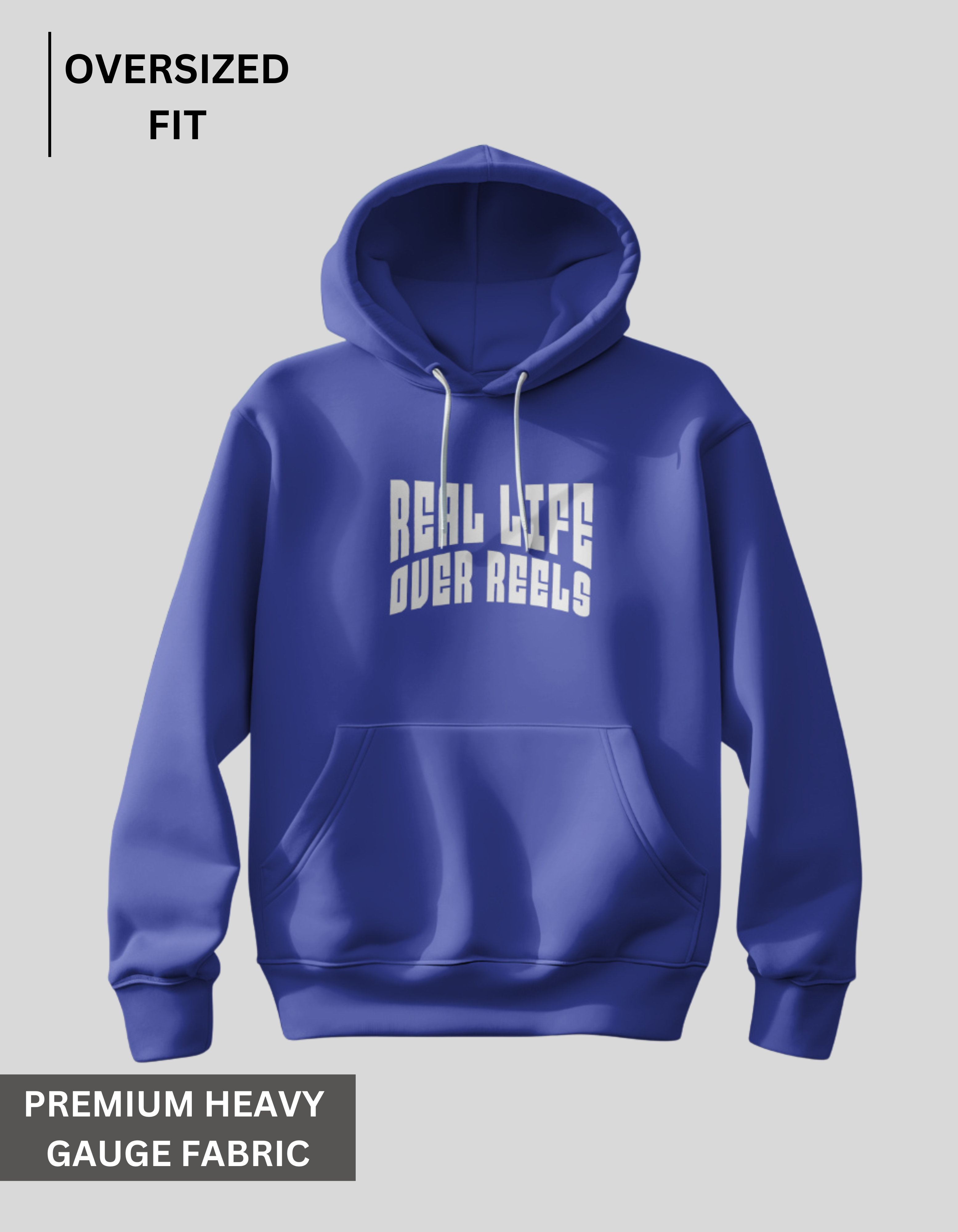 Real Life Over Reels - Royal Blue Oversized Hoodie