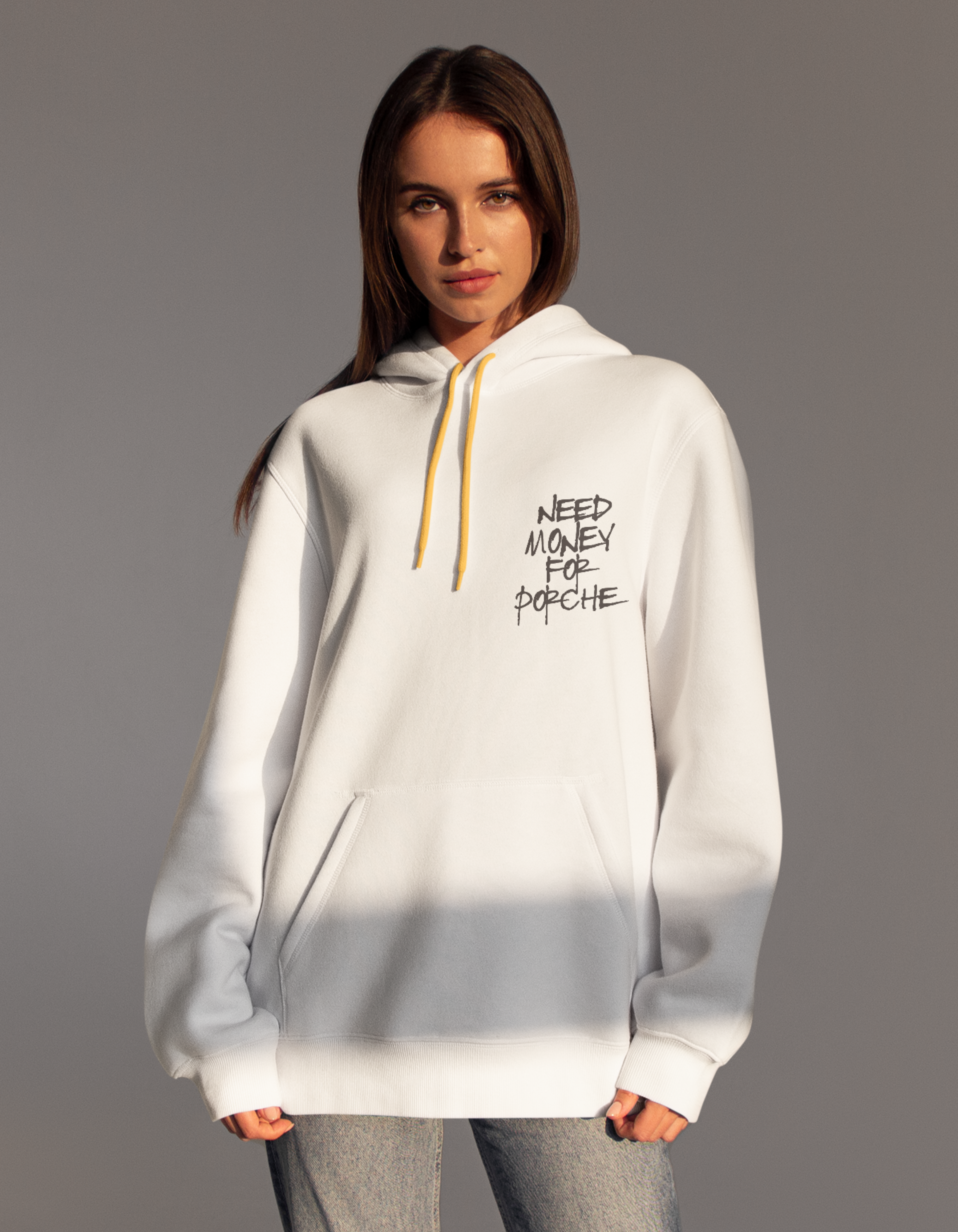 Need Money For Porche - White Oversized Hoodie