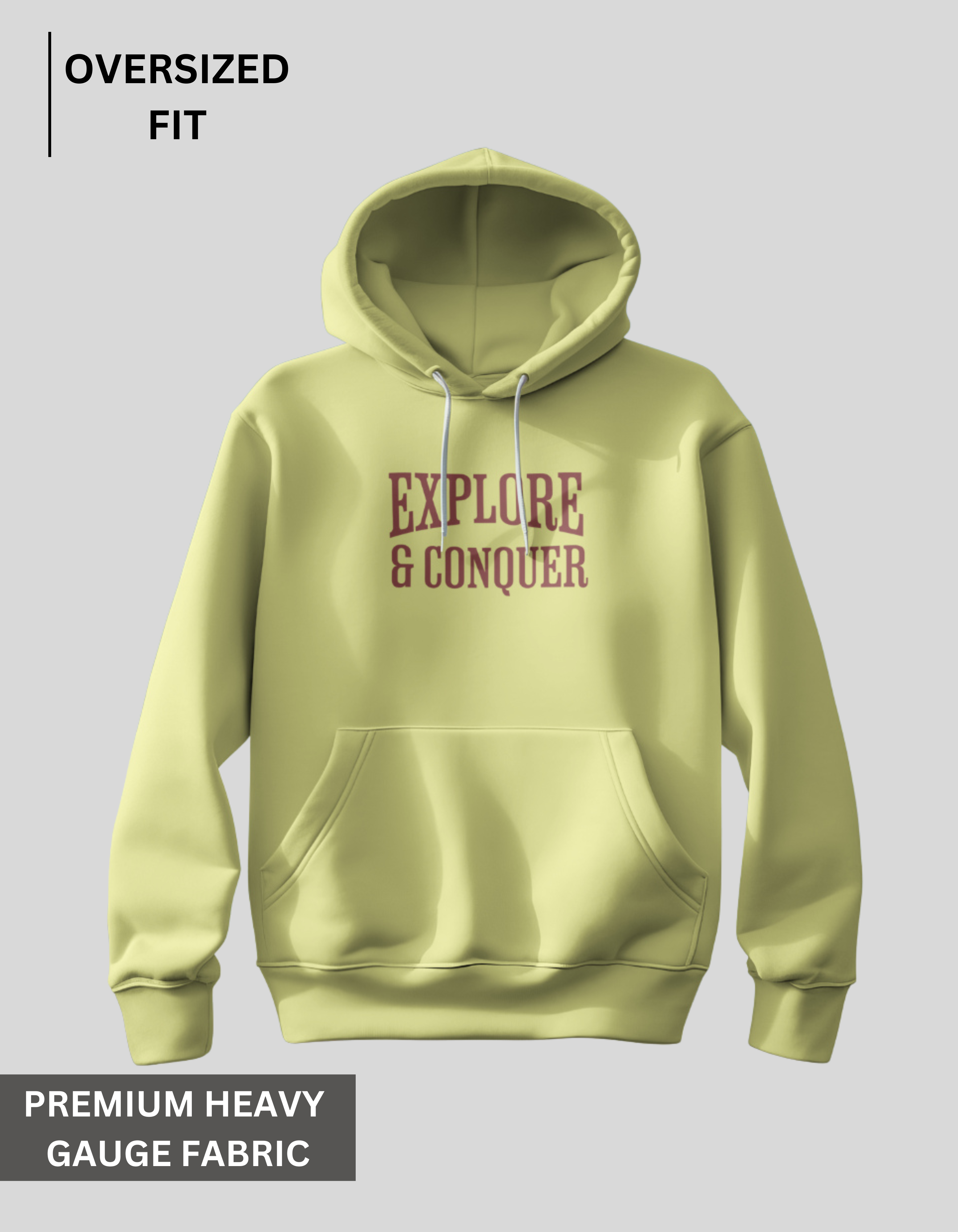 Explore and Conquer - Beige Oversized Hoodie