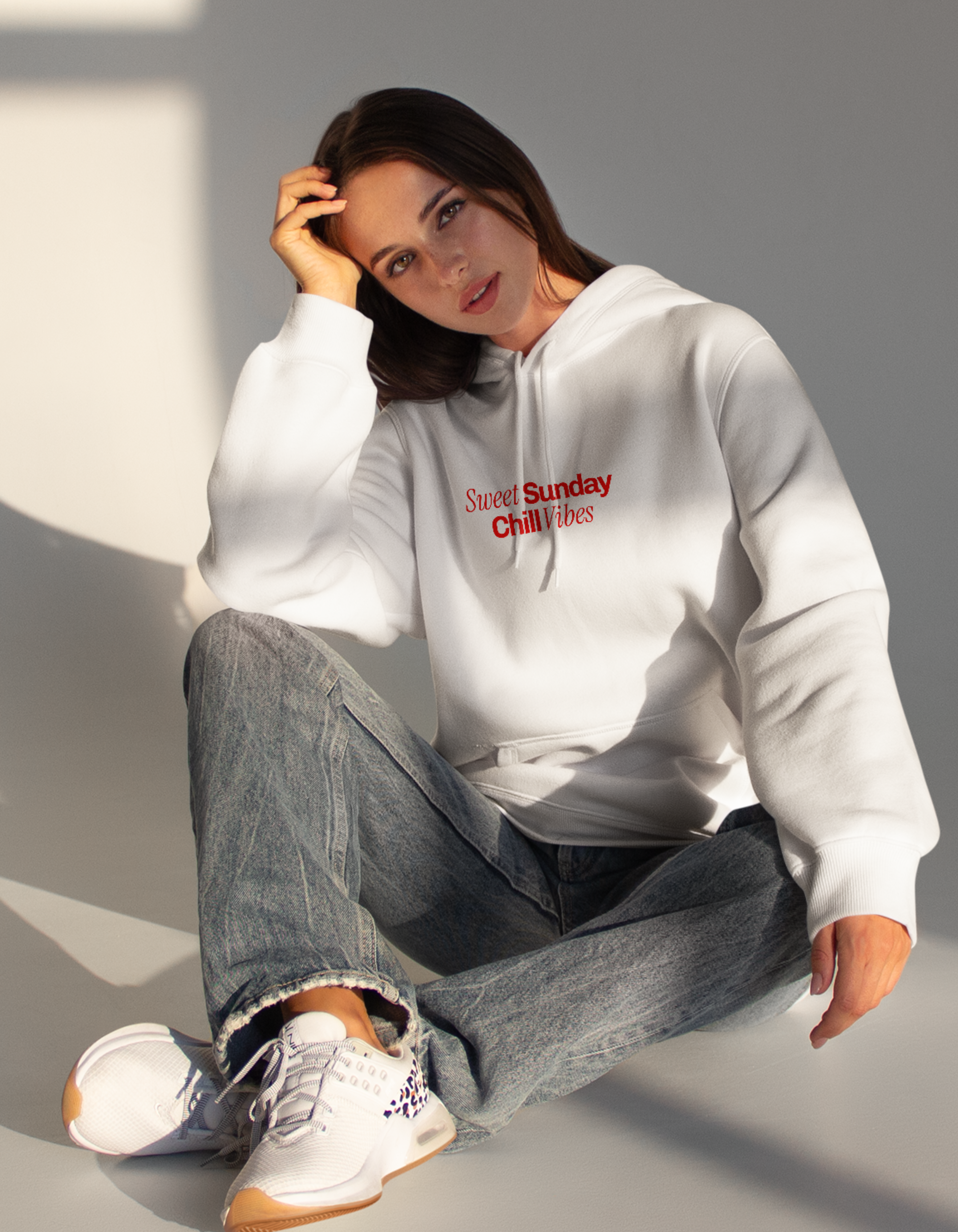 Sweet Sunday Chill Vibes - White Oversized Hoodie