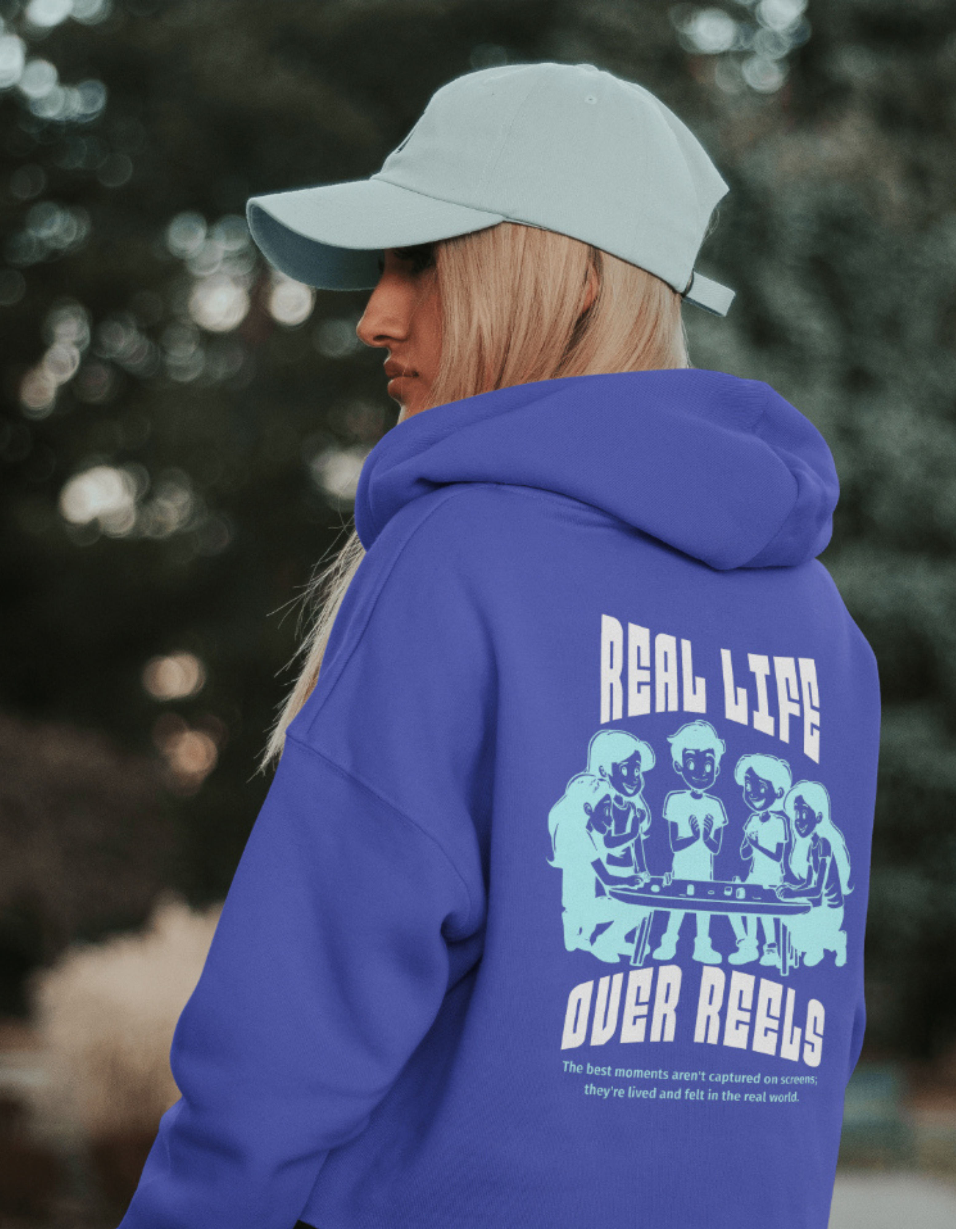 Real Life Over Reels - Royal Blue Oversized Hoodie