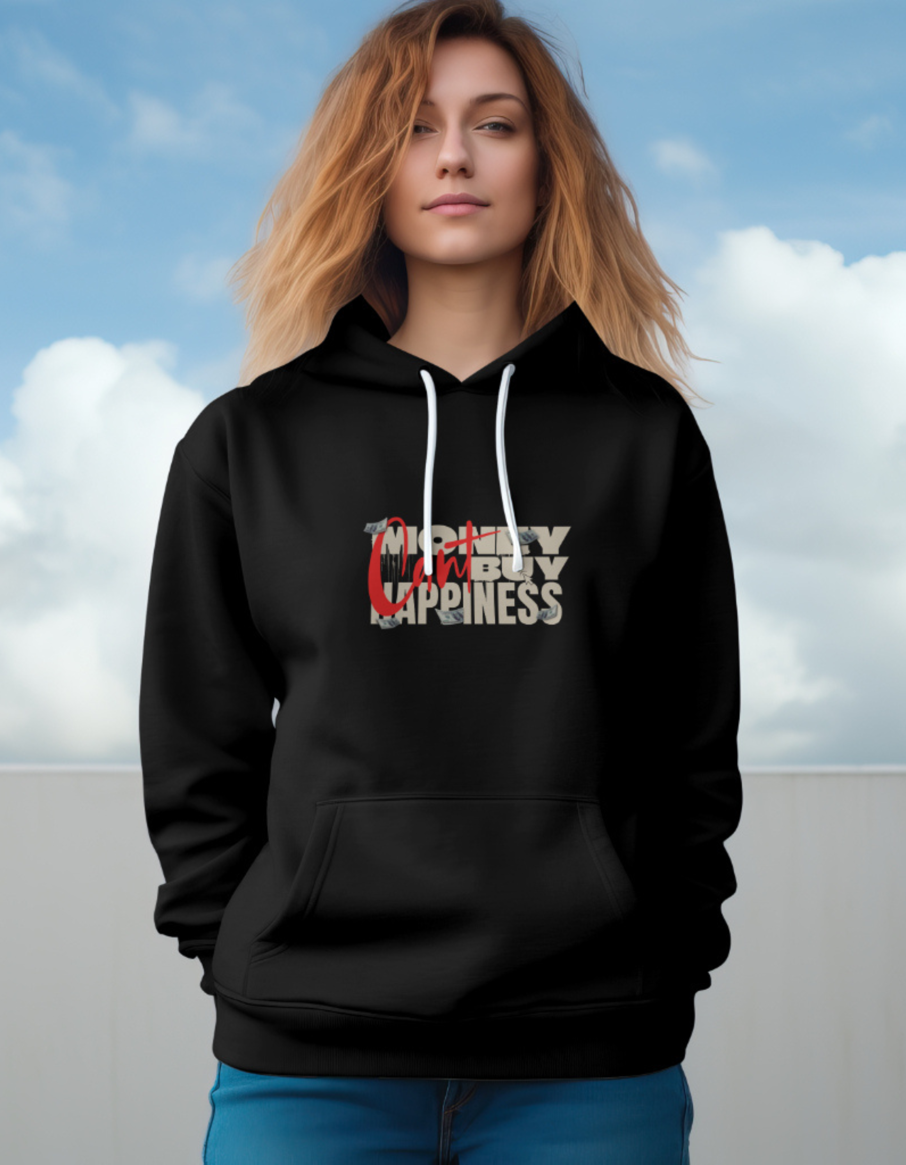 Money Can't Buy Happiness - Black Oversized Hoodie