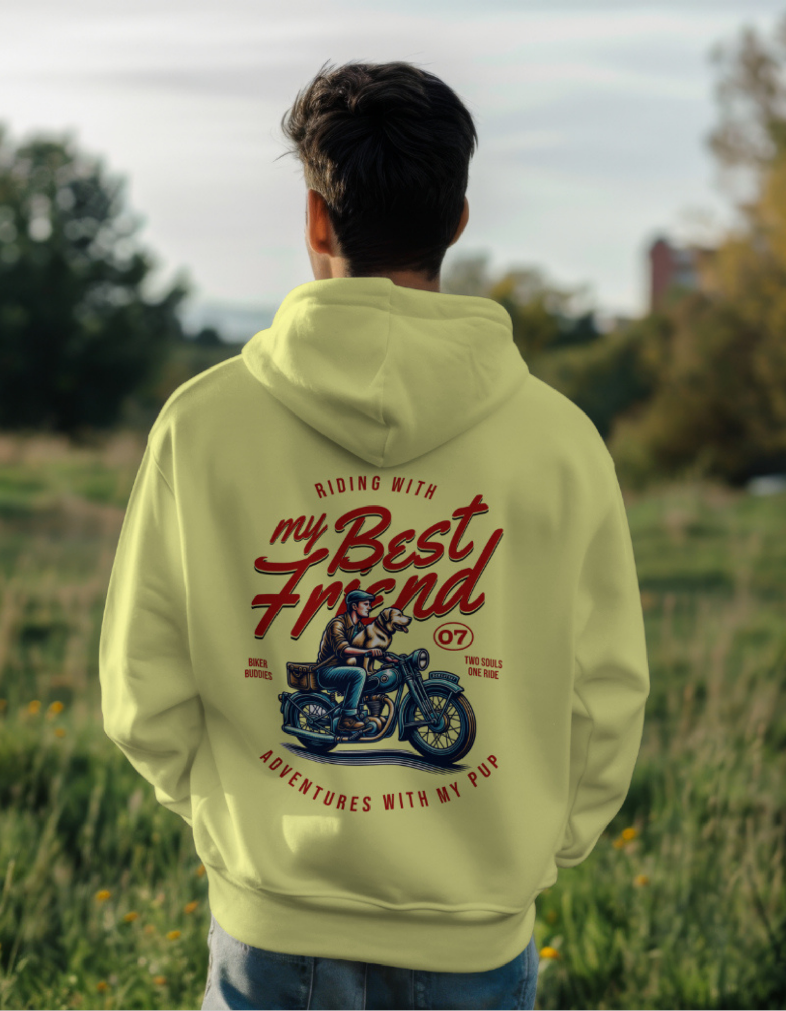 Biker Buddies - Beige Oversized Hoodie