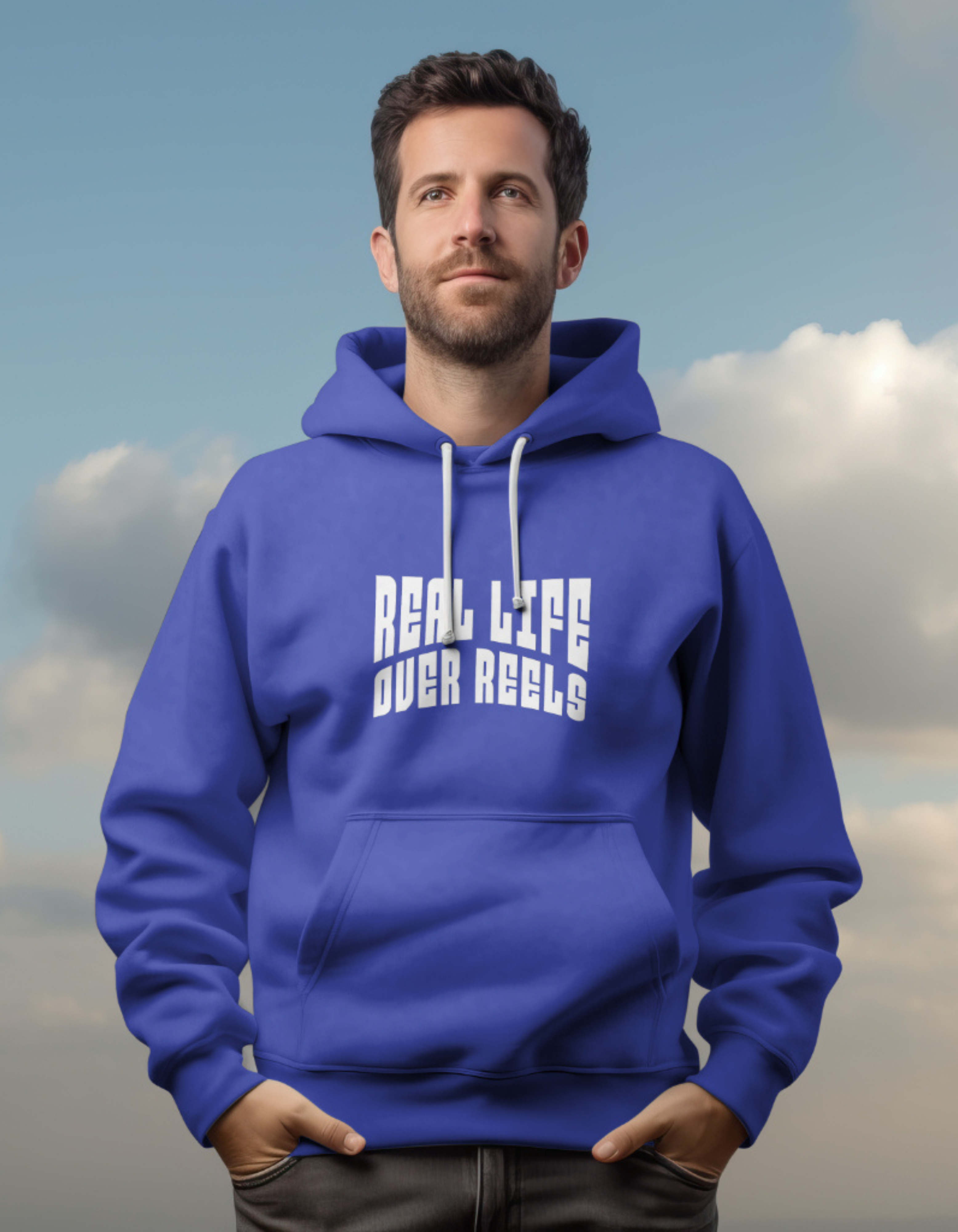 Real Life Over Reels - Royal Blue Oversized Hoodie