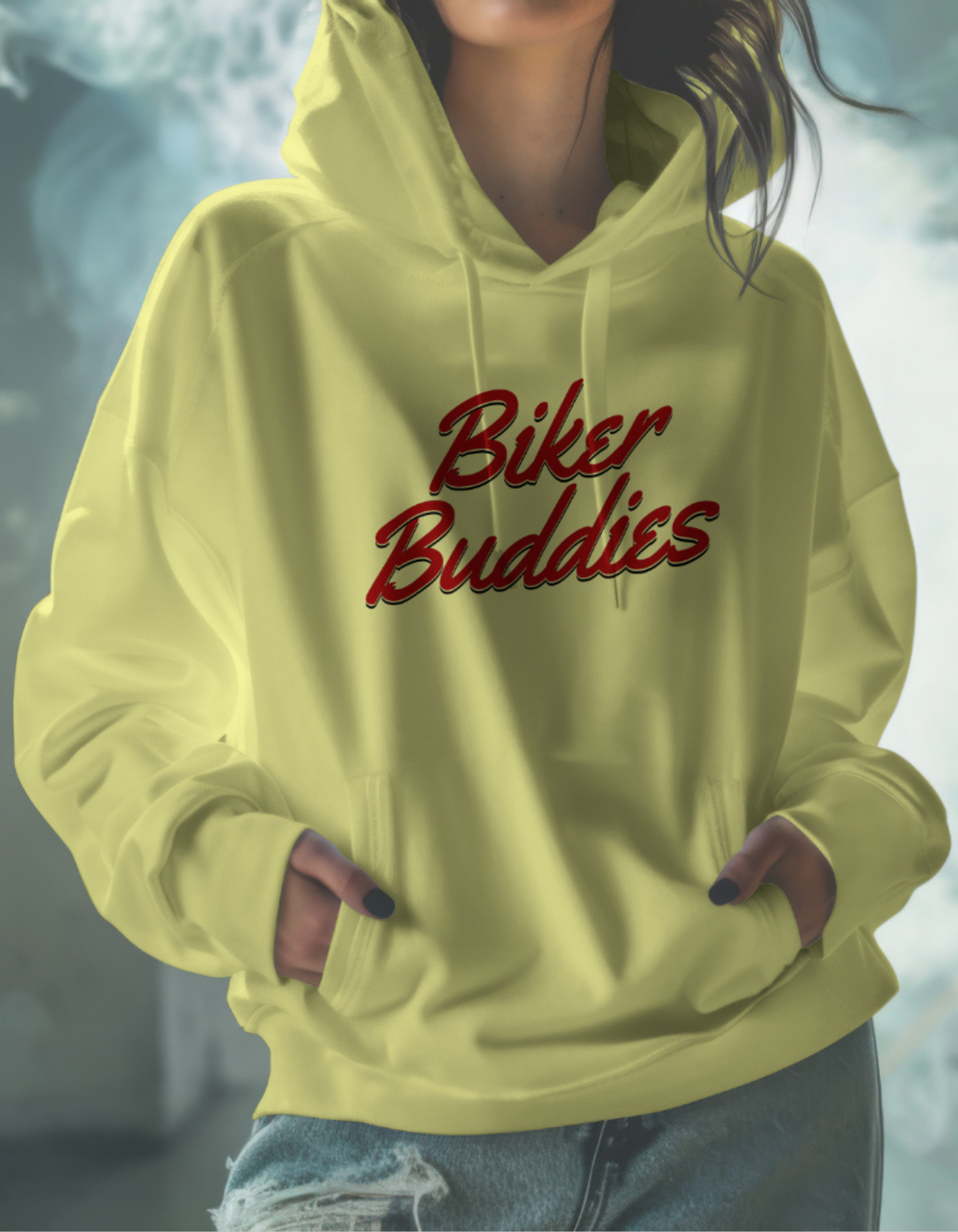 Biker Buddies - Beige Oversized Hoodie